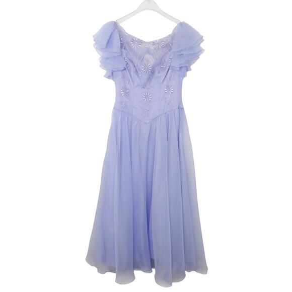 Eve of Milady 1980s Vintage Lavender Purple Union Made Bridesmaid Dress Gown 8 - Picture 1 of 7
